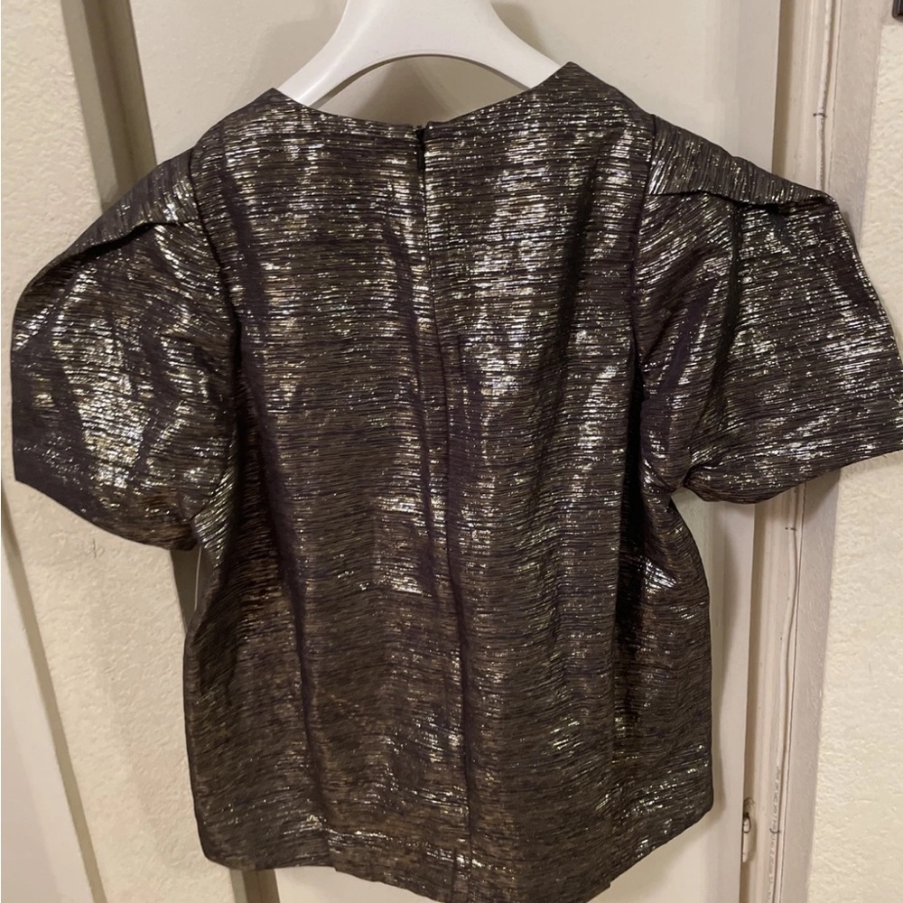 SASS & BIDE ELECTRO DOVETAIL GOLD METALLIC PUFF SLEEVE BLOUSE TOP Sz m - Picture 5 of 7